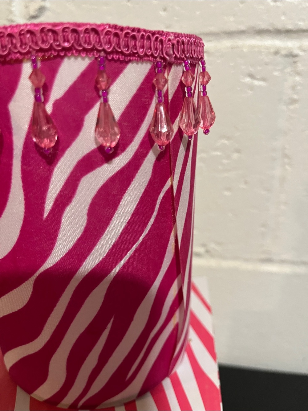 Pink Zebra Zebra-Striped Decorative Sleeve with Fringe - Picture 4 of 6